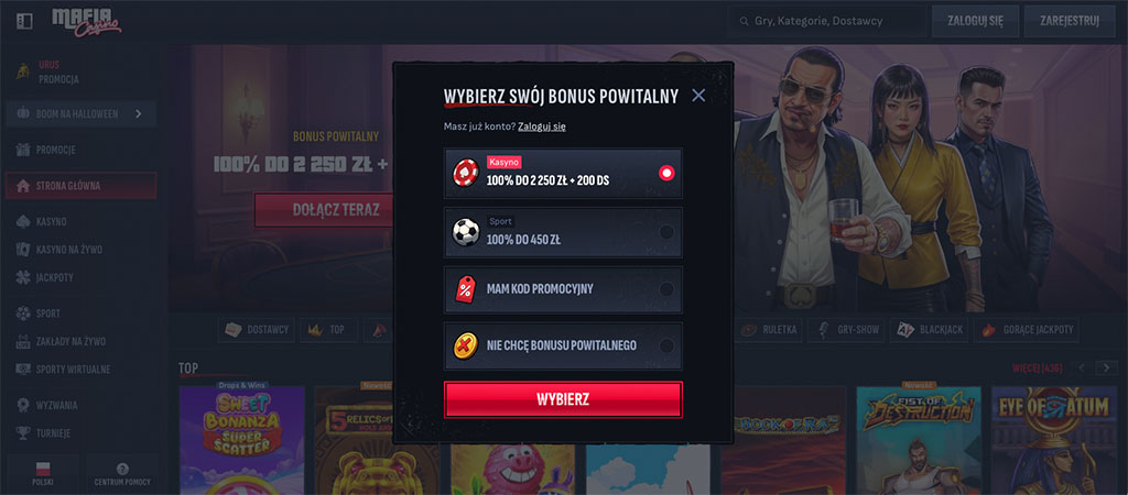 Rejestracja Konta w MafiaCasino, online casino
