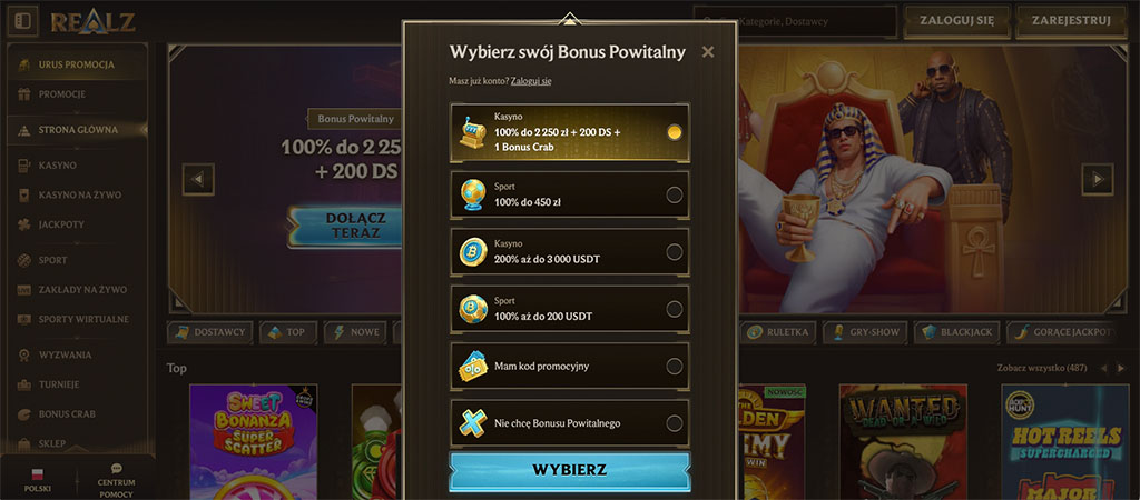 Gra Mobilna w Realz Kasyno, register